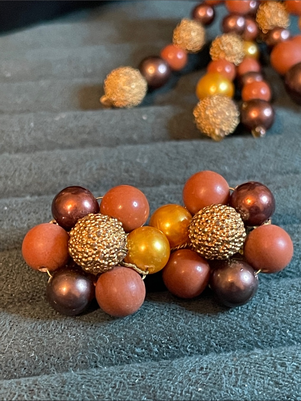 1960’s Japan Multi-Colored Beaded Tassel Necklace & Clip-On Earring Set - Picture 3 of 9